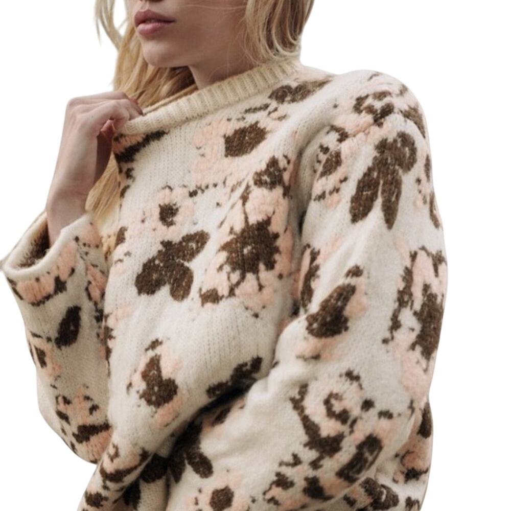 ZARA Floral Jacquard Knit Sweater, Size Medium, New with Tag, Blogger Favorite
